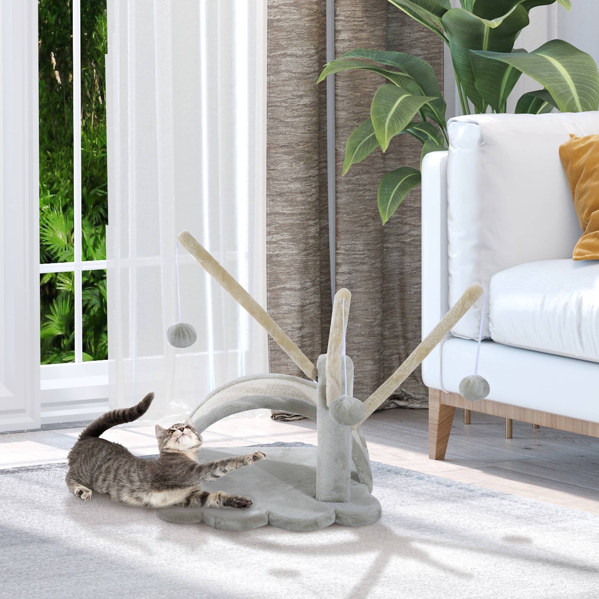 ComfortXL - Petit arbre à chat bois et peluche pour tous chats pont à griffer et jeu gris 40cm - ComfortXL Outdoor Living - Image 4