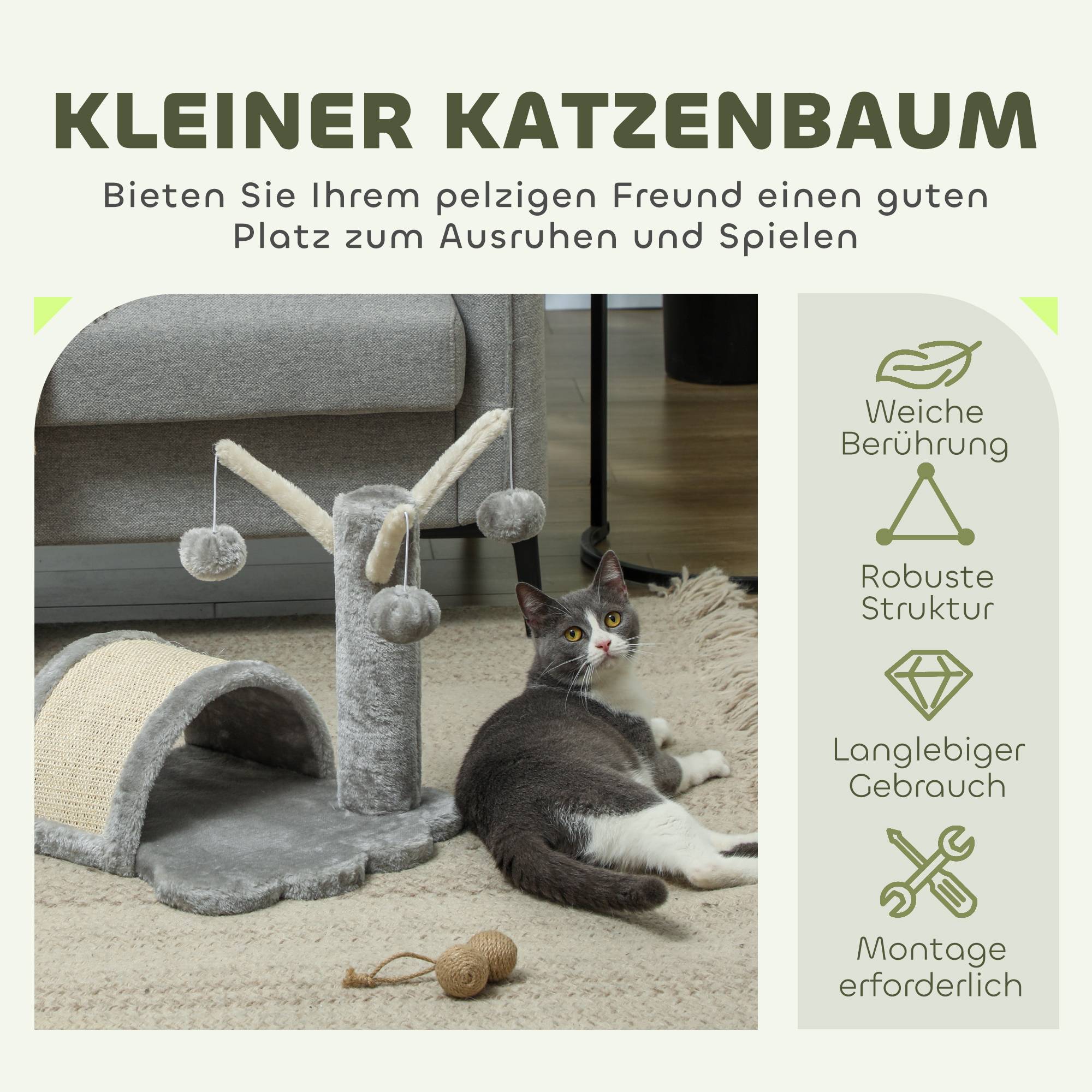 ComfortXL - Petit arbre à chat bois et peluche pour tous chats pont à griffer et jeu gris 40cm - ComfortXL Outdoor Living - Image 6