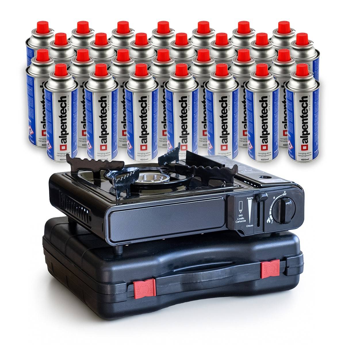 Réchaud à gaz 2200W portable + 28 cartouches de gaz Camping Cuisine Extérieure - Image 1