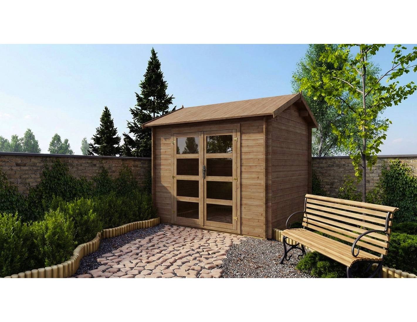 Altanka - Abri de jardin en bois - 9m2 - 3x3m - Traité - Ep. 28mm - Couleur: marron - DOM676 - ALTANKA - Image 1