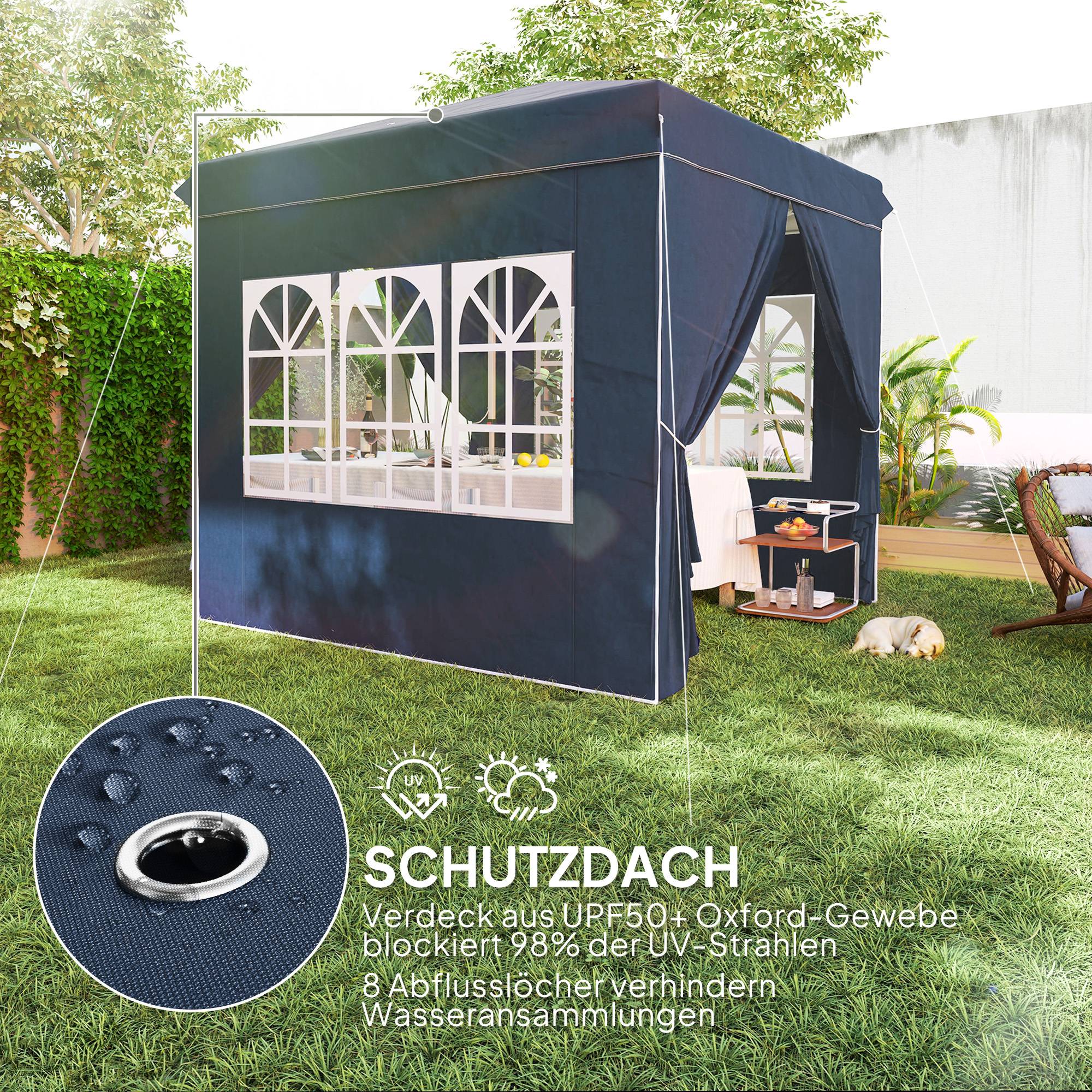 Tonnelle pliante pop-up en métal pour réception avec fenêtres réglable 248x248 cm bleu - ComfortXL Outdoor Living - Image 8
