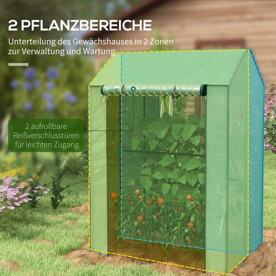 Serre de jardin acier et PE pour potager double espace culture 100x80x150cm vert - ComfortXL Outdoor Living - Image 6