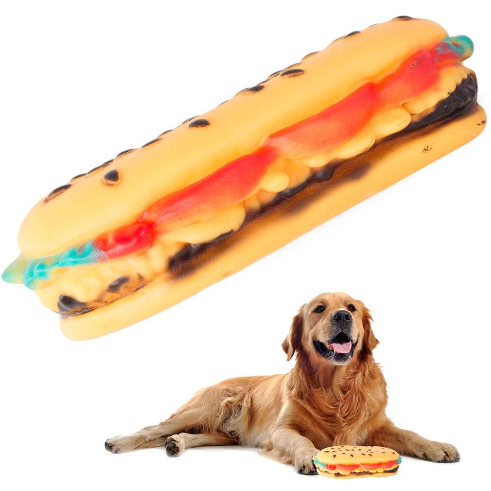 Objet pour chien grinçant à mâcher en caoutchouc hamburger - Image 1