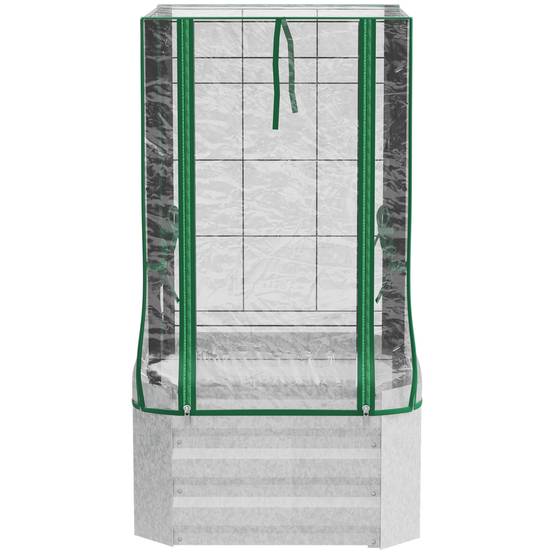 Carré potager serre acier galvanisé avec treillis et housse 53x53x90cm argent vert - ComfortXL Outdoor Living - Image 2