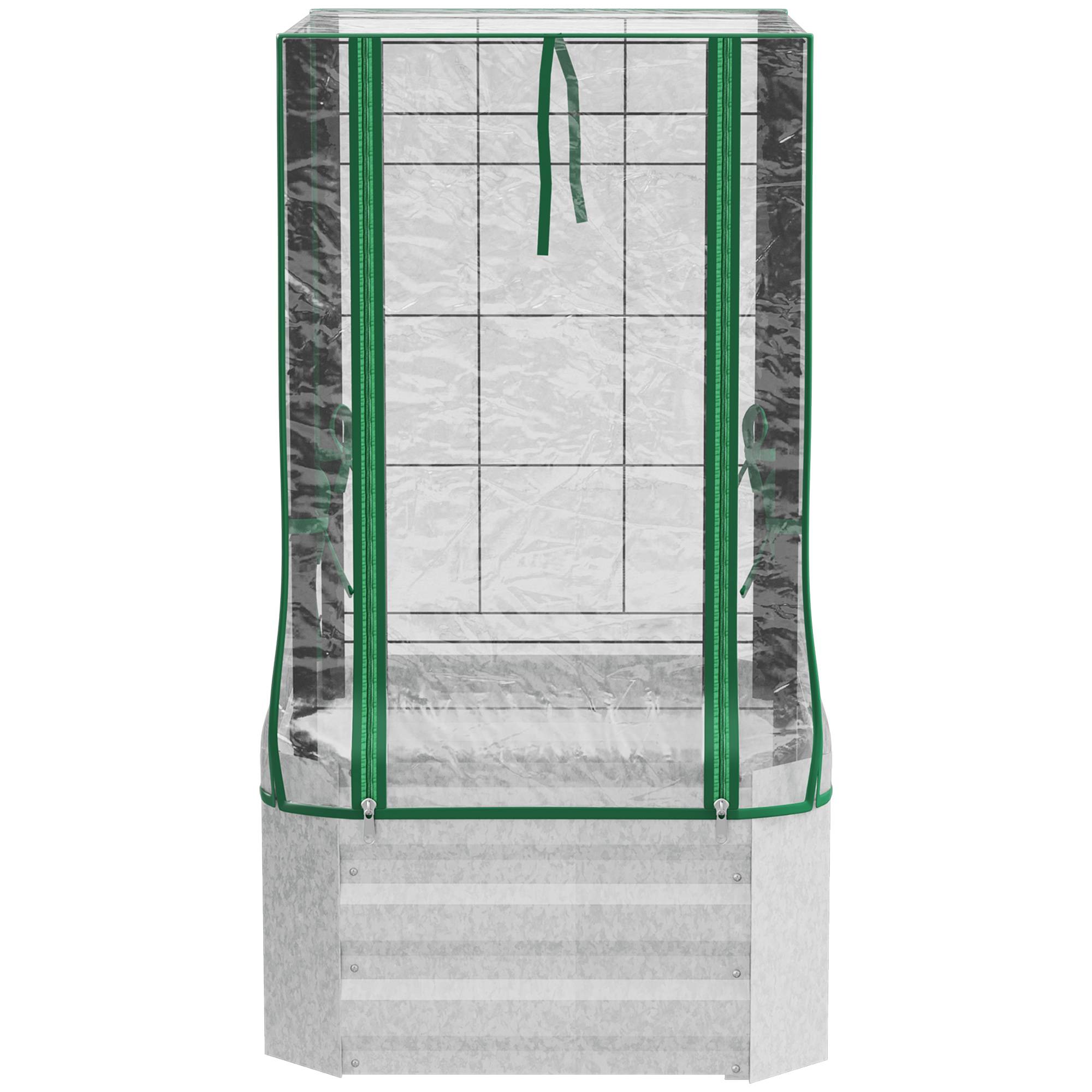 Carré potager serre acier galvanisé avec treillis et housse 53x53x90cm argent vert - ComfortXL Outdoor Living - Image 2