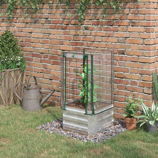 Carré potager serre acier galvanisé avec treillis et housse 53x53x90cm argent vert - ComfortXL Outdoor Living - Image 4