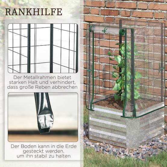 Carré potager serre acier galvanisé avec treillis et housse 53x53x90cm argent vert - ComfortXL Outdoor Living - Image 7