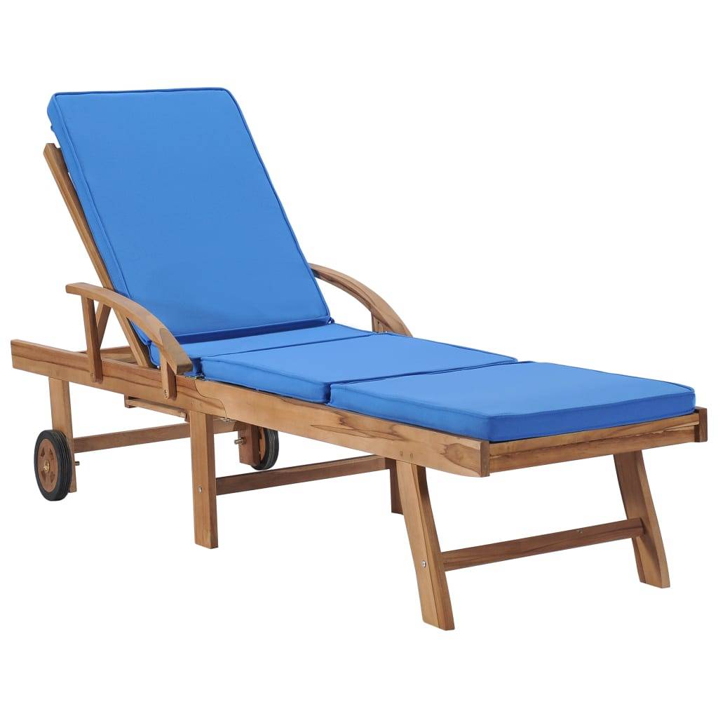 Helloshop26 - Lot de 2 transats chaise longue bain de soleil lit de jardin terrasse meuble d'extérieur avec coussins bois de teck solide bleu - Image 2