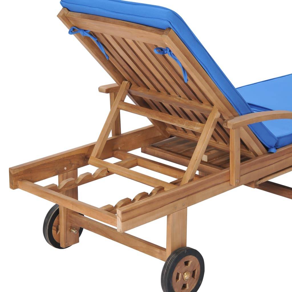 Helloshop26 - Lot de 2 transats chaise longue bain de soleil lit de jardin terrasse meuble d'extérieur avec coussins bois de teck solide bleu - Image 8