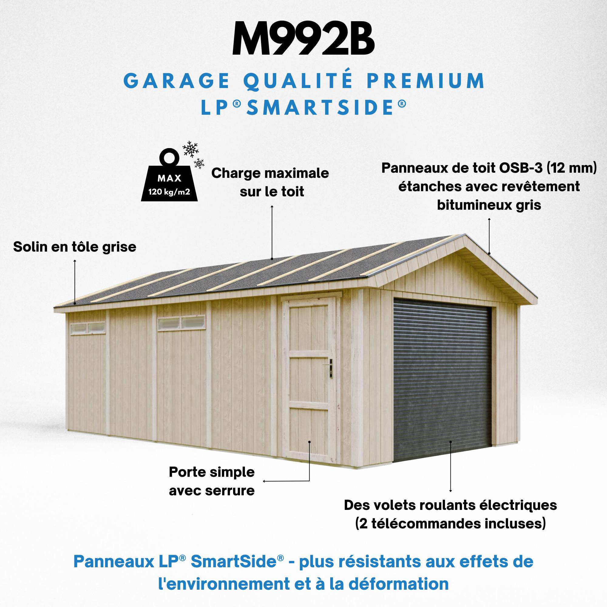 Timbela - Garage Qualité Premium 21 m²/ L378xl648 cm- garage pour auto, moto, vélos, machines de jardinage - Timbela M992B-TERRA BROWN - Image 9