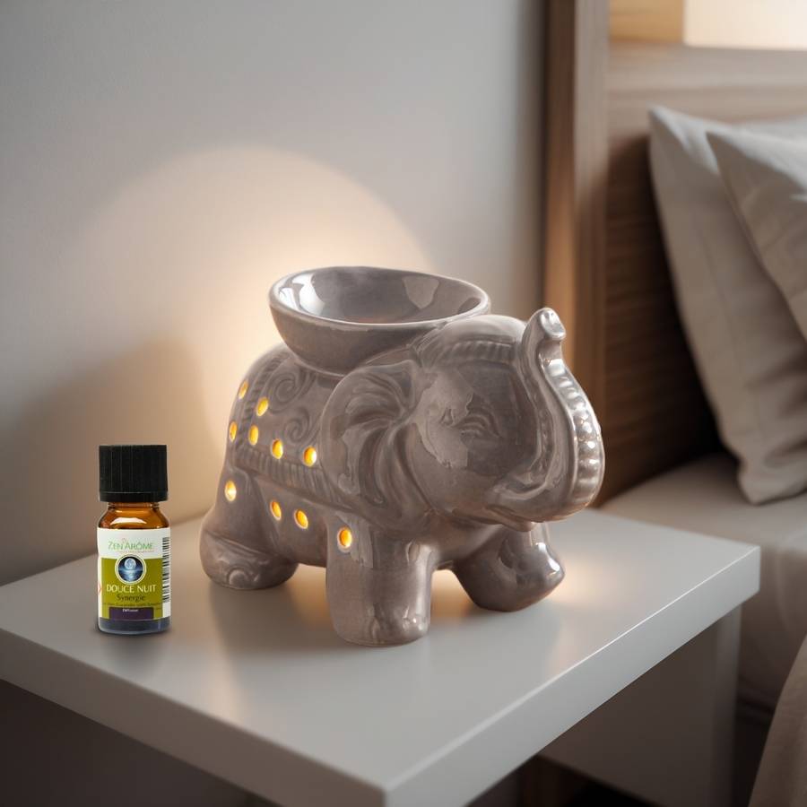 Brûle-Parfum Céramy Éléphant gris - Objet artisanal -Brûleur Fondant parfumé - Figurine Éléphant - 45 ml - H 13cm – Zen'Arôme - Image 4