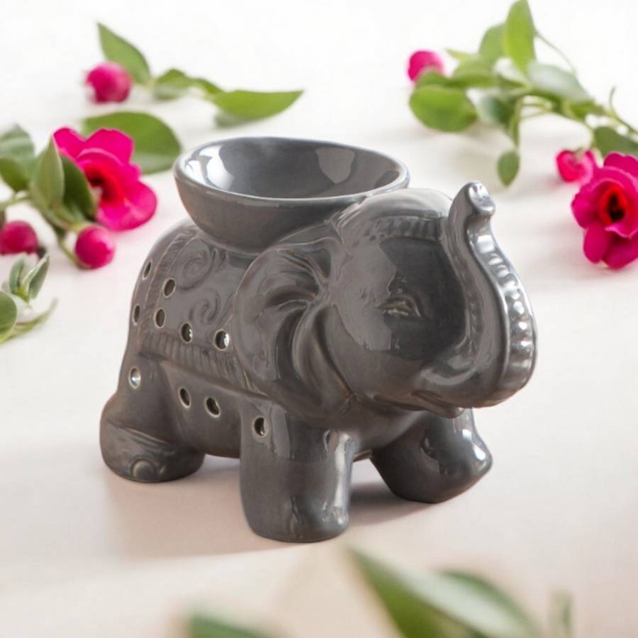 Brûle-Parfum Céramy Éléphant gris - Objet artisanal -Brûleur Fondant parfumé - Figurine Éléphant - 45 ml - H 13cm – Zen'Arôme - Image 1