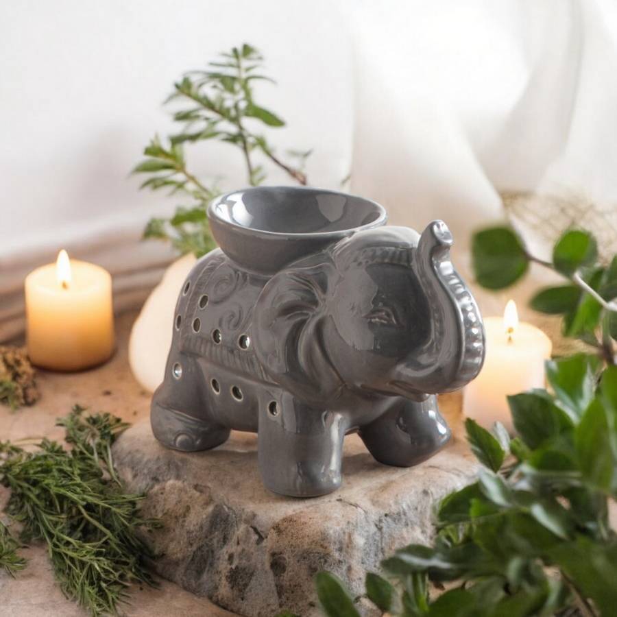 Brûle-Parfum Céramy Éléphant gris - Objet artisanal -Brûleur Fondant parfumé - Figurine Éléphant - 45 ml - H 13cm – Zen'Arôme - Image 3