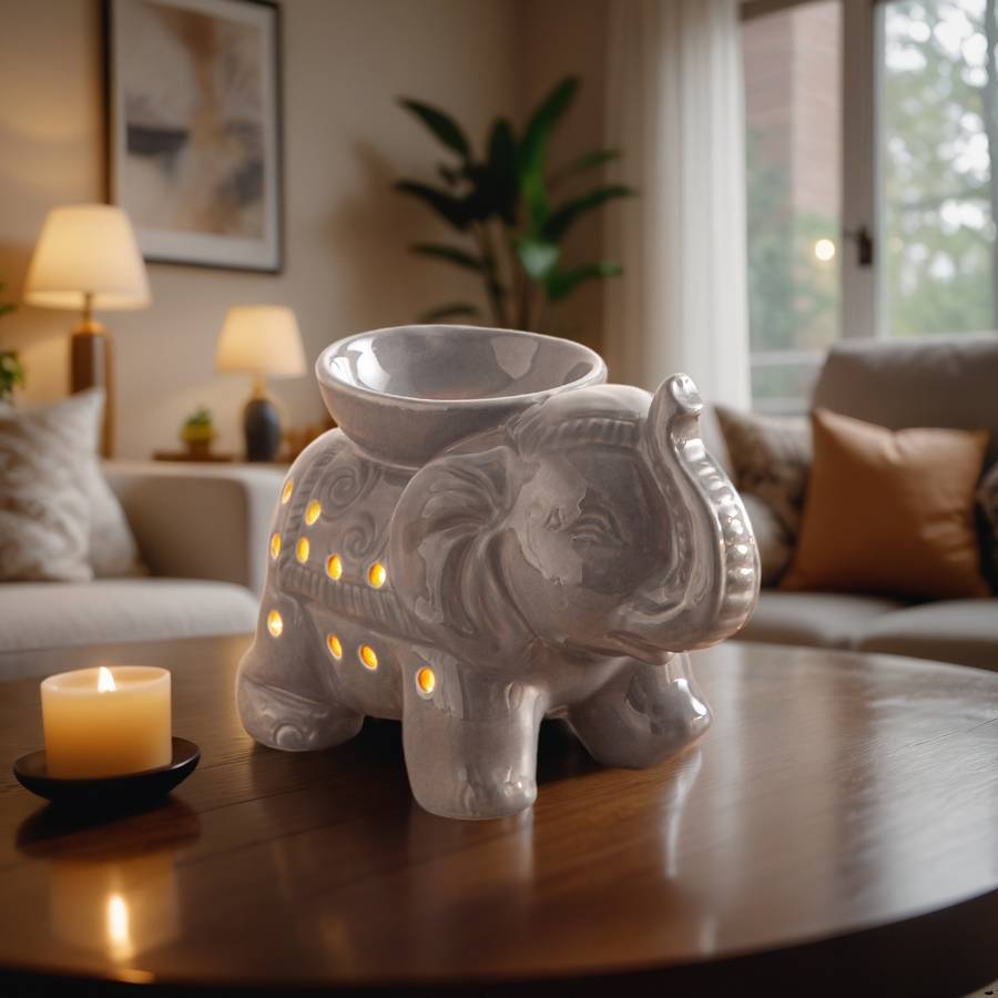 Brûle-Parfum Céramy Éléphant gris - Objet artisanal -Brûleur Fondant parfumé - Figurine Éléphant - 45 ml - H 13cm – Zen'Arôme - Image 6