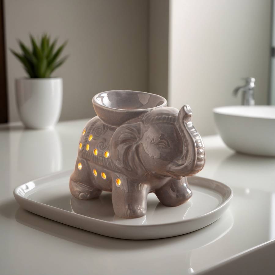 Brûle-Parfum Céramy Éléphant gris - Objet artisanal -Brûleur Fondant parfumé - Figurine Éléphant - 45 ml - H 13cm – Zen'Arôme - Image 7