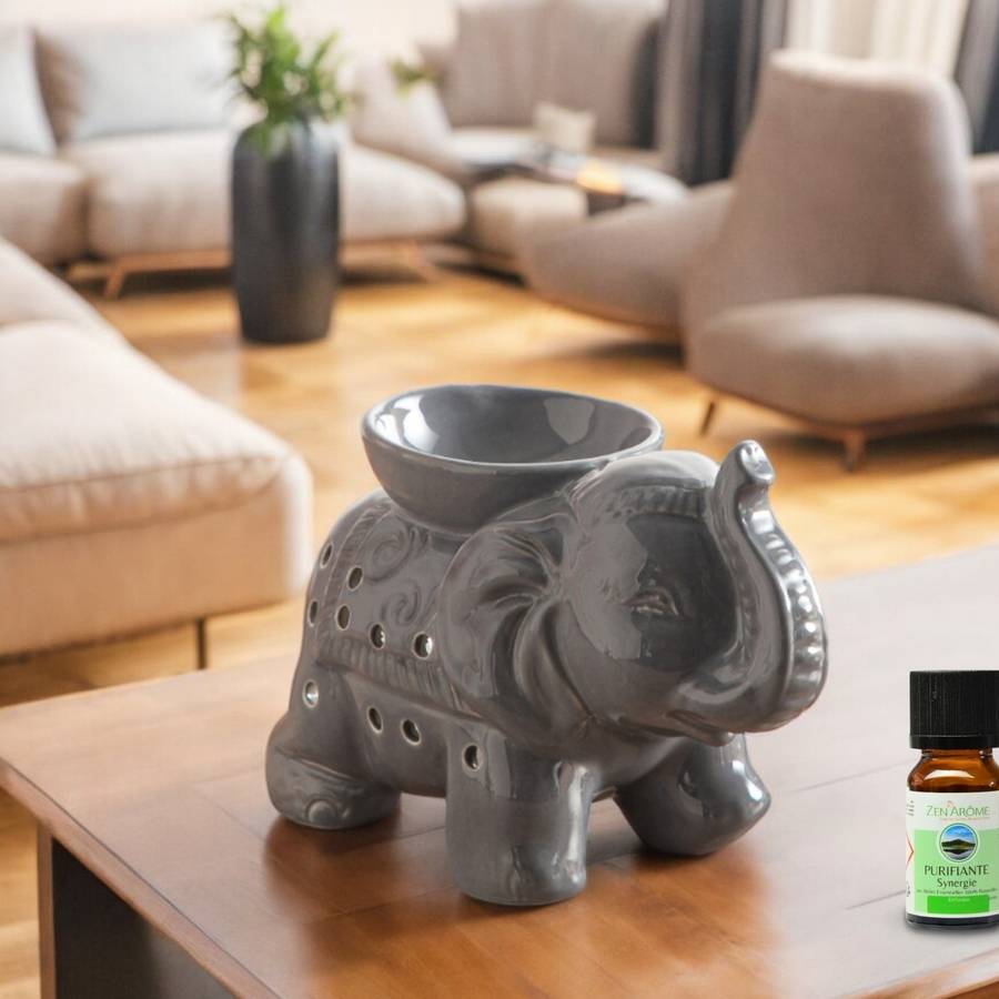 Brûle-Parfum Céramy Éléphant gris - Objet artisanal -Brûleur Fondant parfumé - Figurine Éléphant - 45 ml - H 13cm – Zen'Arôme - Image 5