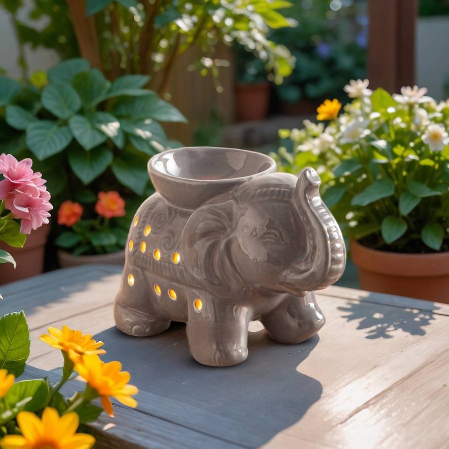 Brûle-Parfum Céramy Éléphant gris - Objet artisanal -Brûleur Fondant parfumé - Figurine Éléphant - 45 ml - H 13cm – Zen'Arôme - Image 9