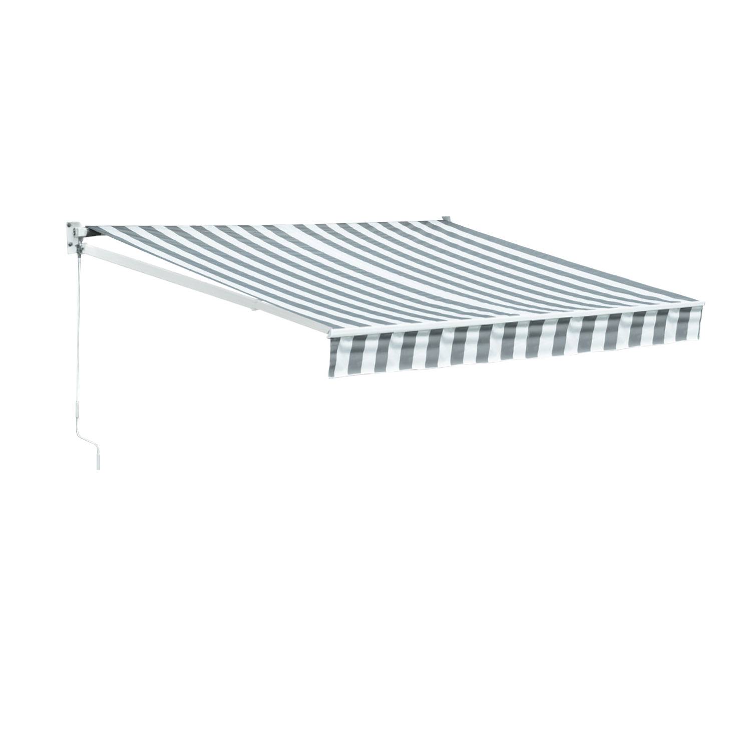 Happy Garden - Store banne SAULE 2,5 × 2m - Toile rayée blanche/grise et structure blanche - HAPPY GARDEN - Image 1