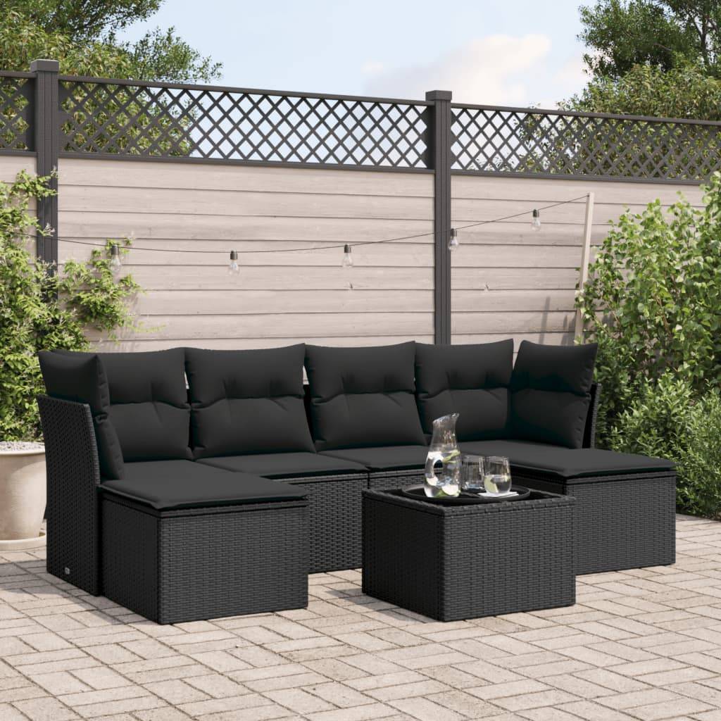 Salon de jardin bas 7 pièces en résine tressée modulable pour détente extérieure Tout Noir – ComfortXL Outdoor Living - Image 1