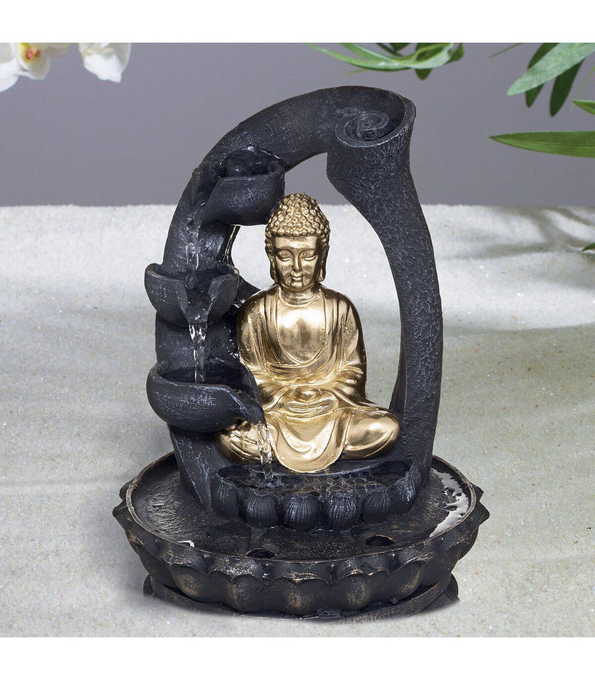 Fontaine à eau Bouddha en résine Dorée  D 20 x H 27 cm - Image 2