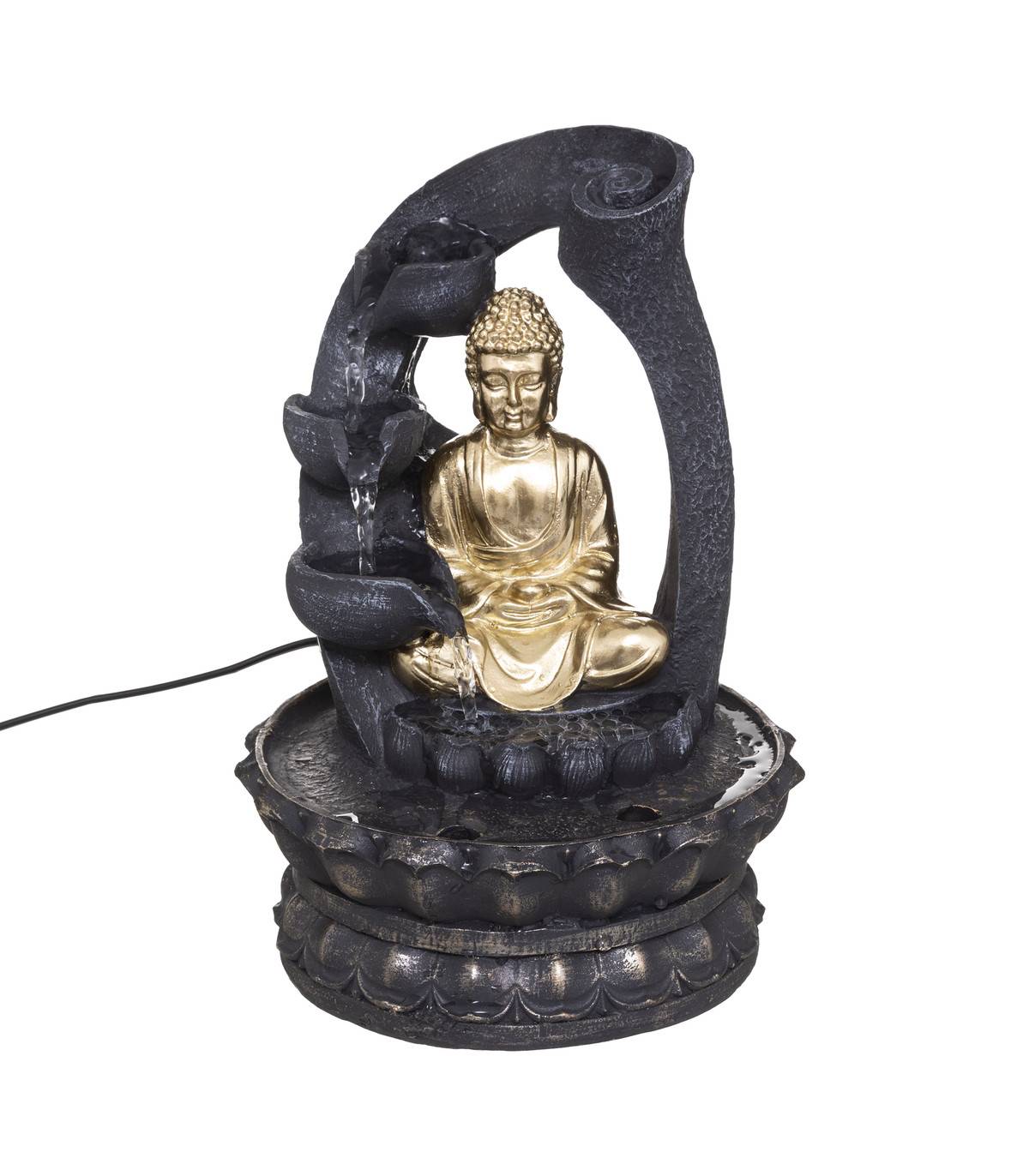 Fontaine à eau Bouddha en résine Dorée  D 20 x H 27 cm - Image 1