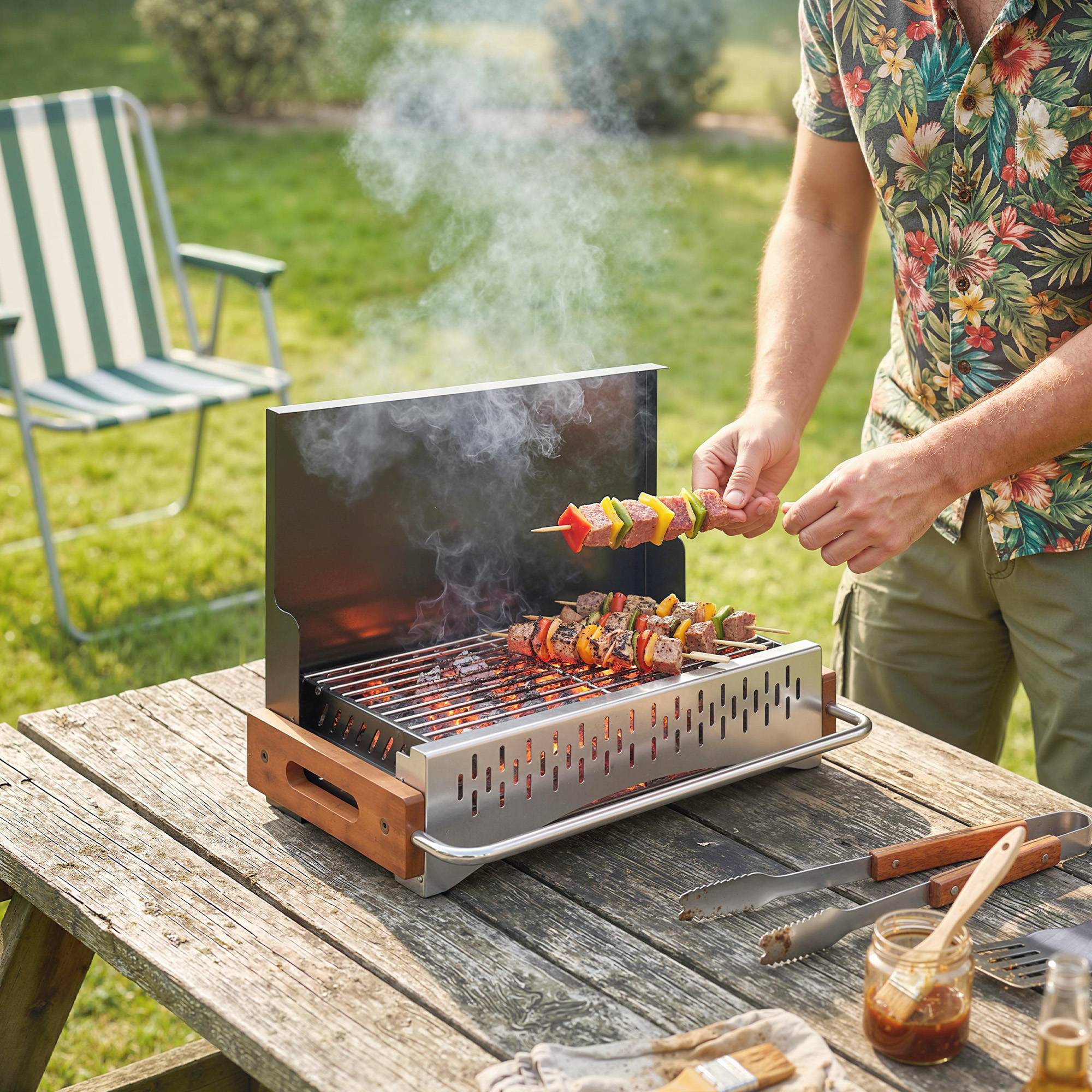 Sans Marque - Barbecue pliable au charbon de bois, portable, 50,5 x 34 x 33 cm, avec bac à charbon amovible, idéal pour le camping et les pique-niques, noir. - Image 3