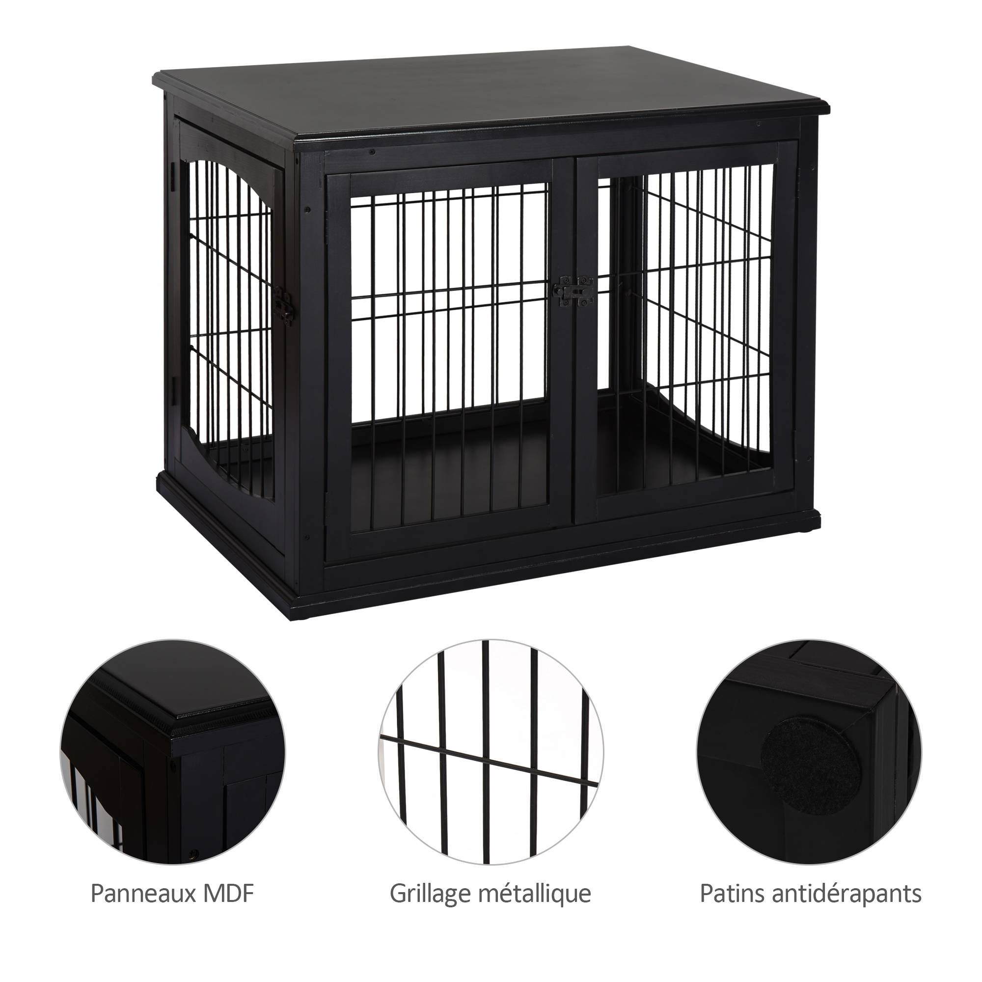 Sans Marque - Cage pour chien animaux meuble cage chien intérieur en bois MDF classe E1 3 portes verrouillables max. 30 Kg dim. 81L x 58l x 66H cm noir - Image 9