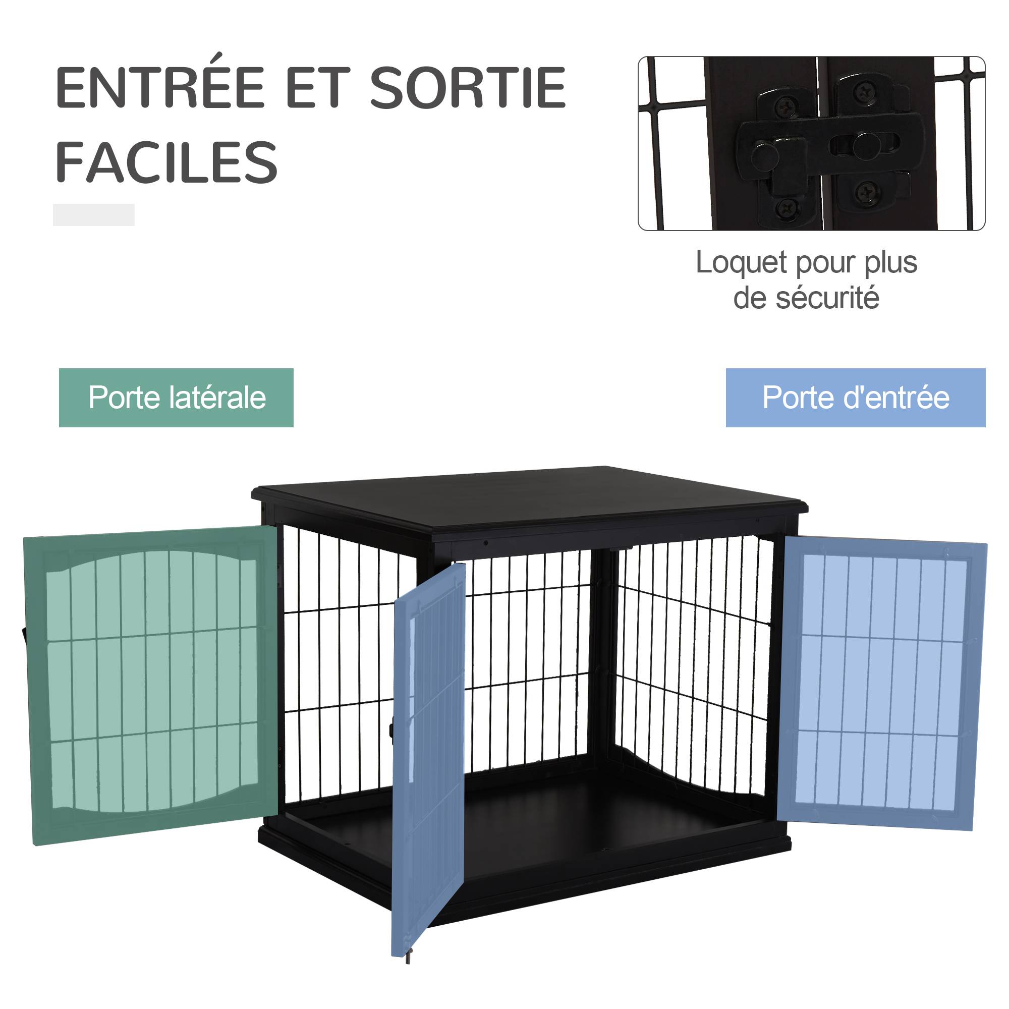 Sans Marque - Cage pour chien animaux meuble cage chien intérieur en bois MDF classe E1 3 portes verrouillables max. 30 Kg dim. 81L x 58l x 66H cm noir - Image 8