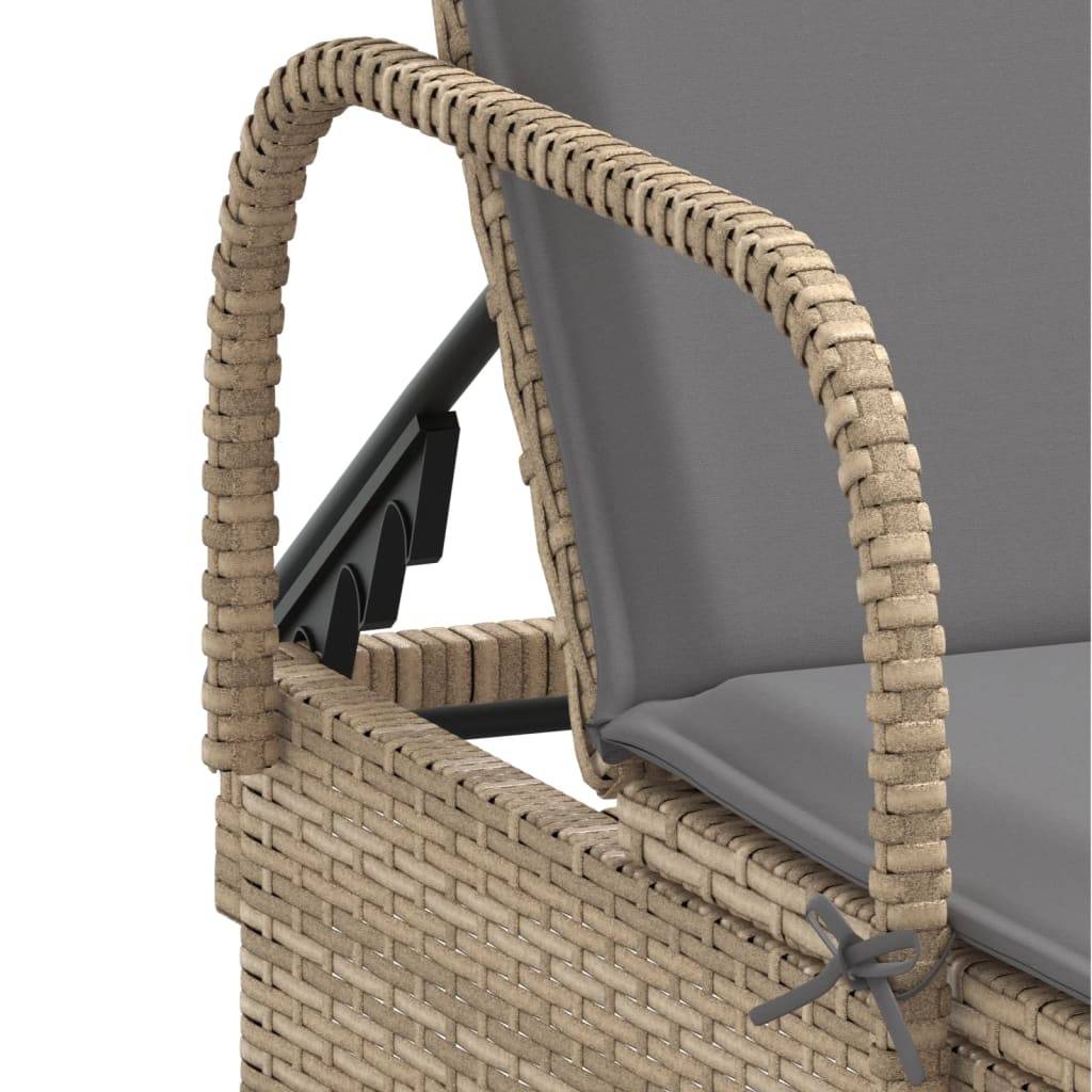Chaise longue | Transat | Bain de soleil avec roues et coussin beige résine tressée - Image 8