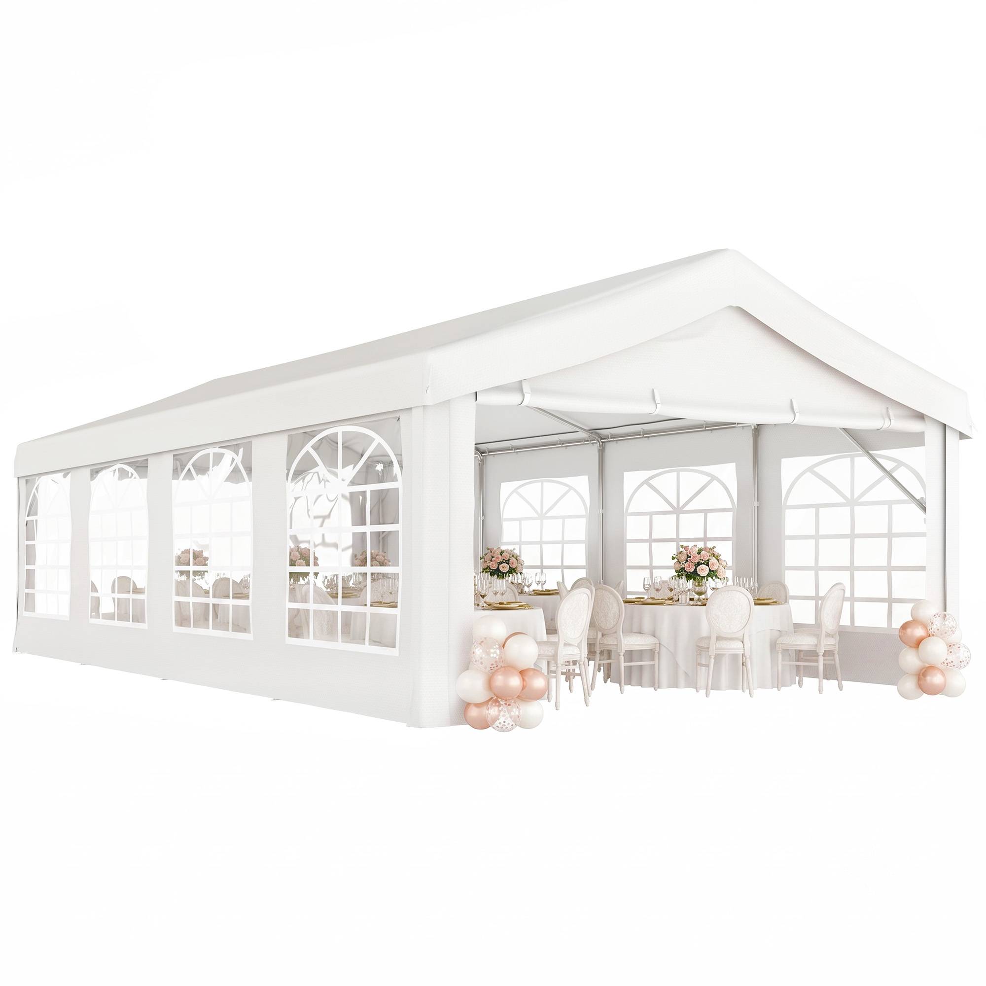 Tente de Réception de Jardin 4x8m, 8 Fenêtres, Cadre en Acier Galvanisé, Toile de Haute Qualité PE Blanc - Image 1
