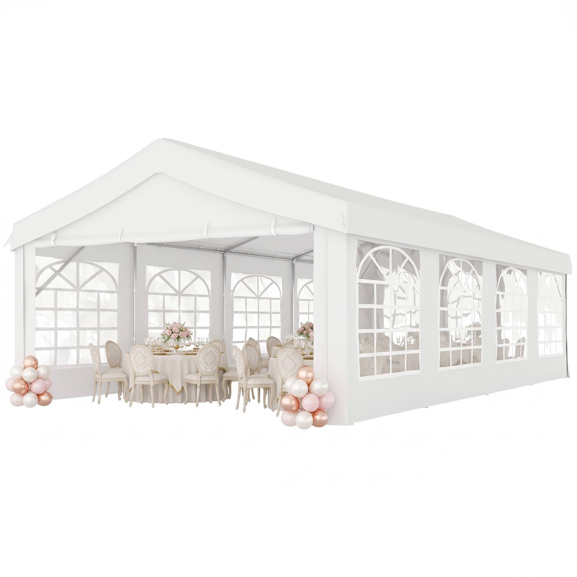 Tente de Réception de Jardin 4x8m, 8 Fenêtres, Cadre en Acier Galvanisé, Toile de Haute Qualité PE Blanc - Image 2
