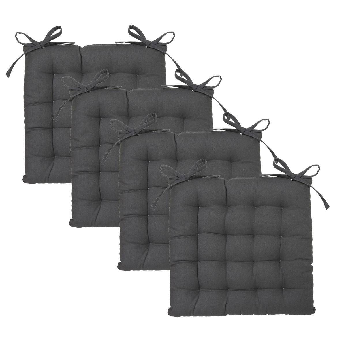 Lot de 4 Galettes de chaise en Coton Gris foncé 38 x 38 cm - Image 1