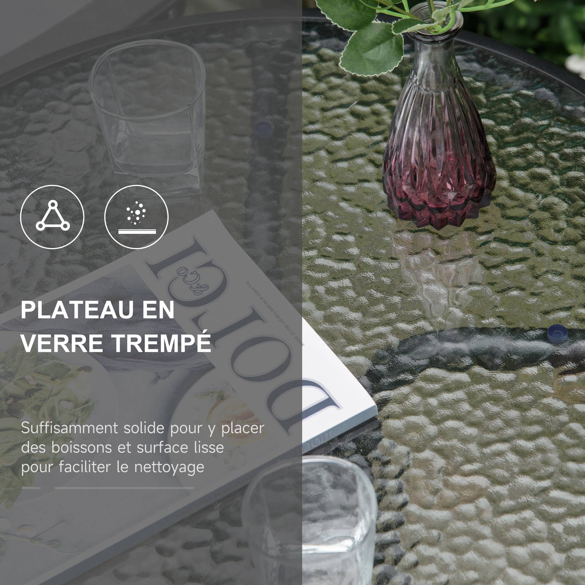 Outsunny - Ensemble Jardin 3 pièces 2 chaises inclinables multi-positions pliables + table ronde verre trempé métal textilène gris - Outsunny - Image 5