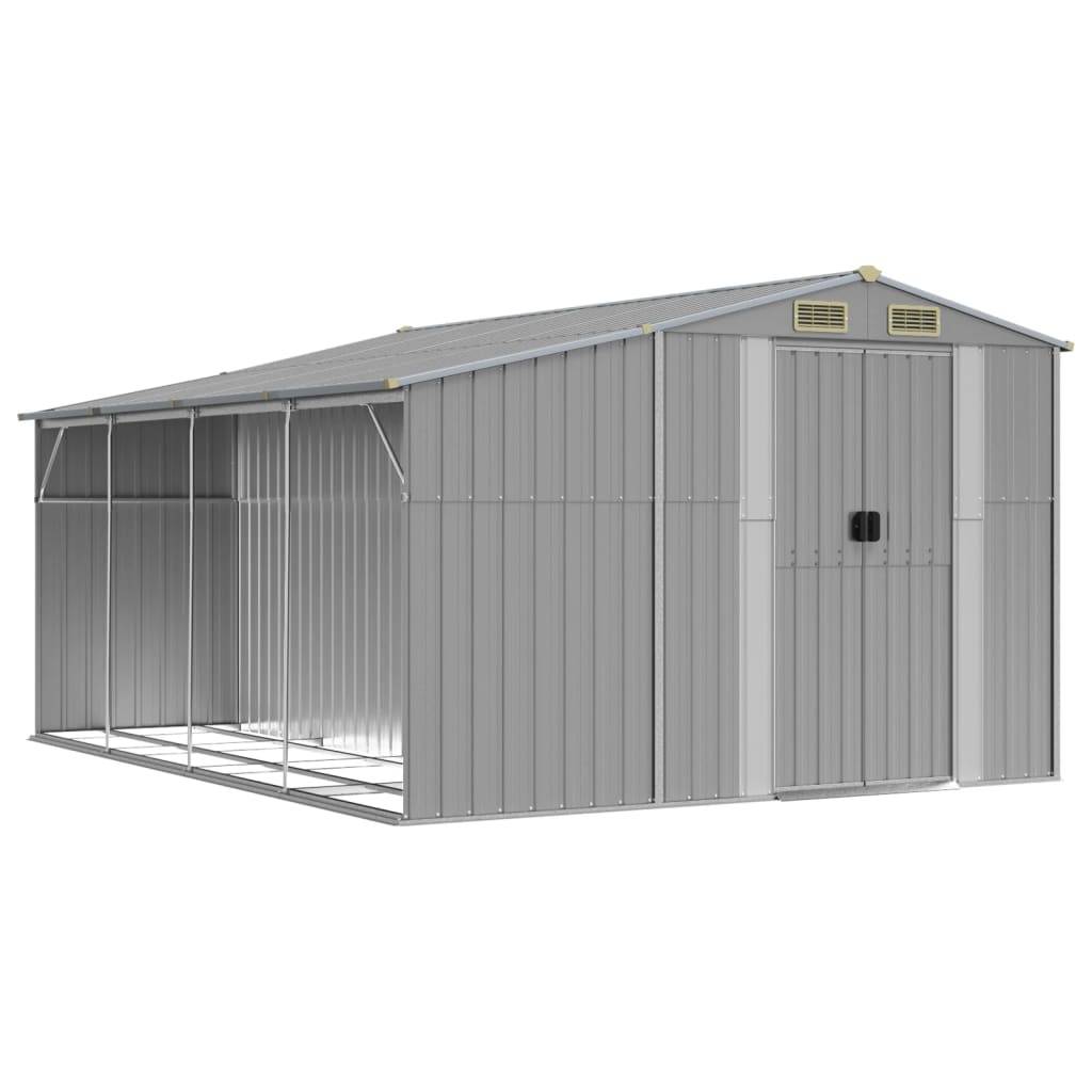 Helloshop26 - Abri de jardin cabane cabanon maison de stockage remise extérieur hangar outils robuste 277 x 365,5 x 179 cm acier galvanisé gris - Image 1
