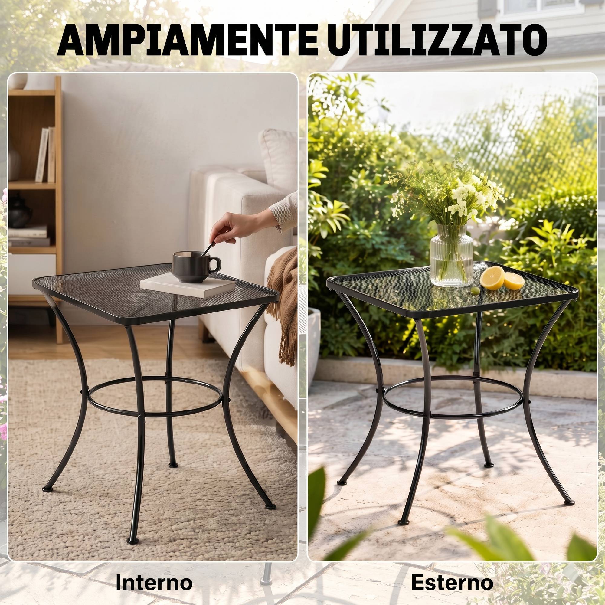 Table de jardin carrée en acier avec plateau perforé, 45 x 45 x 50 cm, noire - Image 8