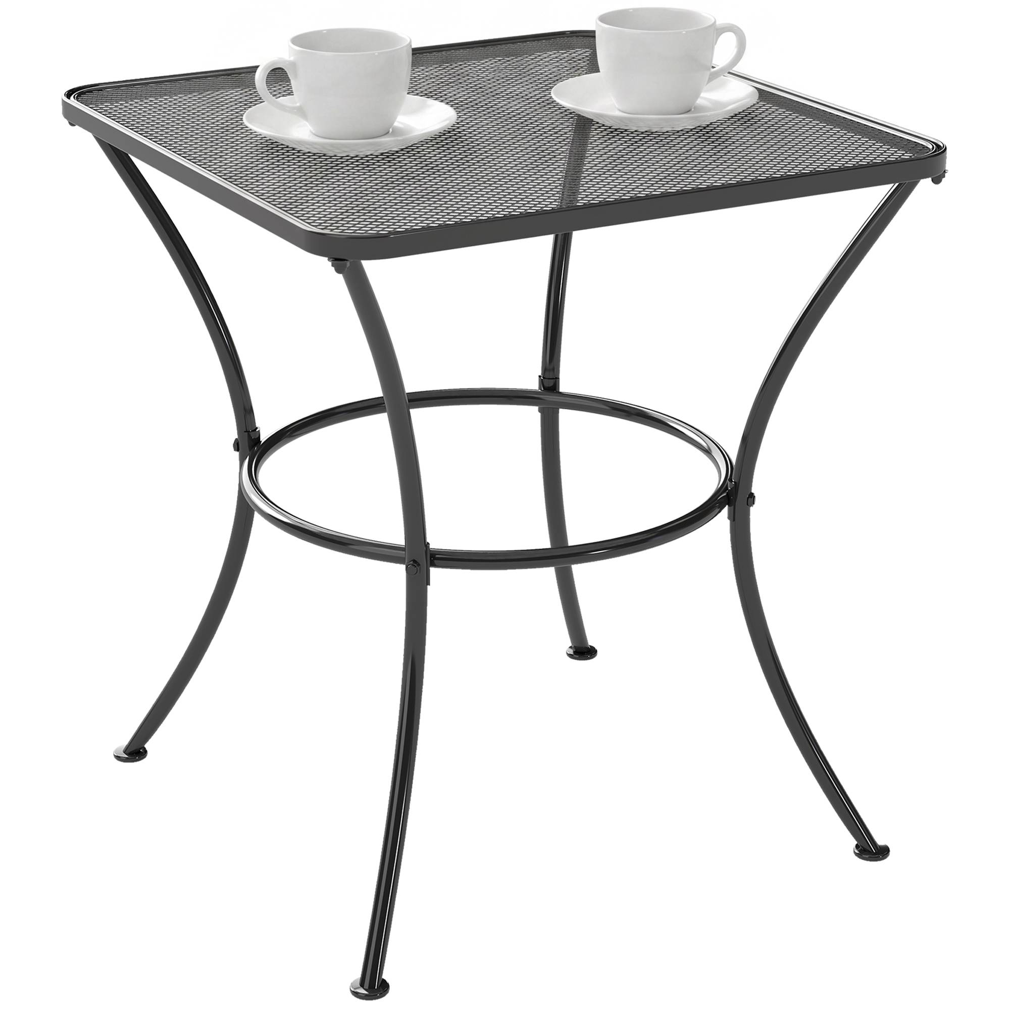 Table de jardin carrée en acier avec plateau perforé, 45 x 45 x 50 cm, noire - Image 1