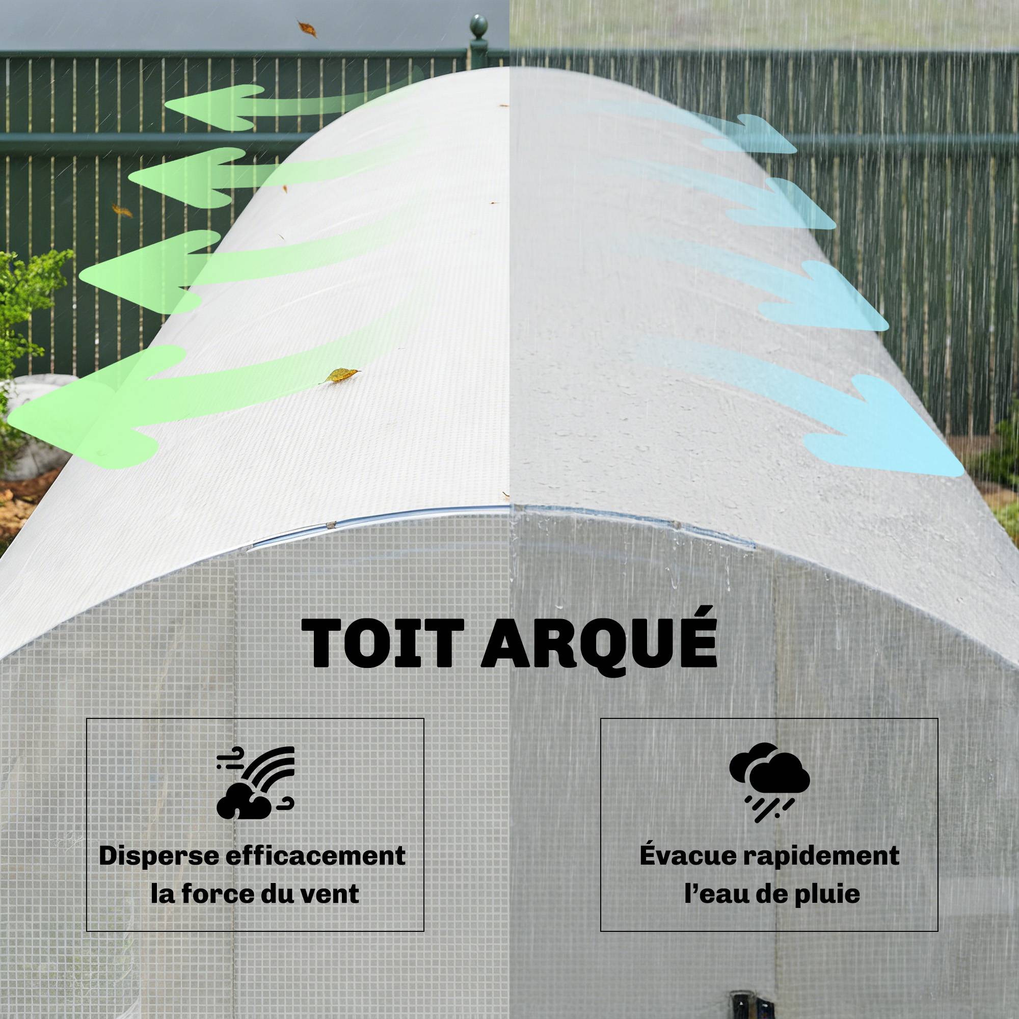 ComfortXL - Serre tunnel de jardin 18 m² en acier galvanisé et PE blanc 295 x 597 x 200 cm pour potager avec 12 fenêtres - Image 9