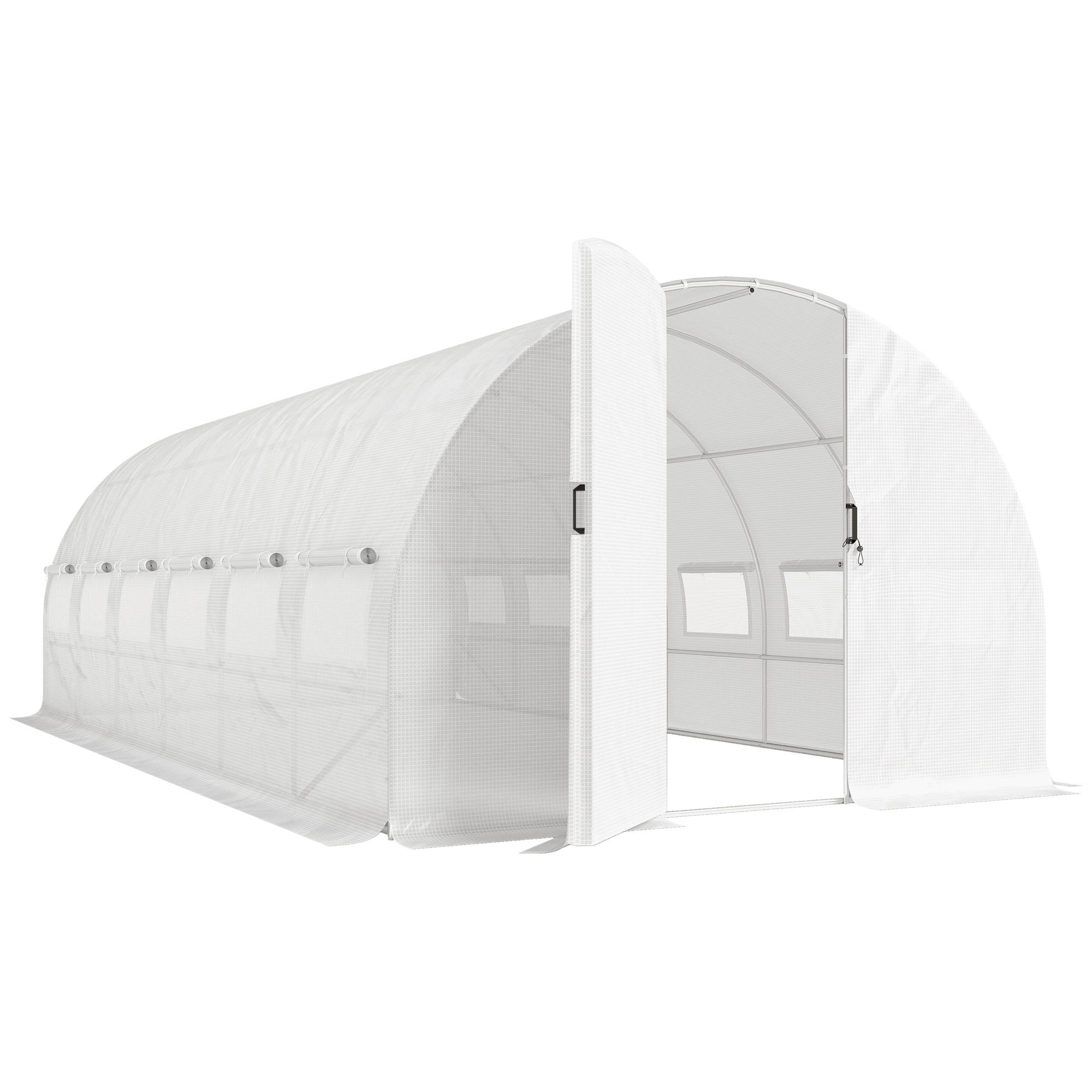 ComfortXL - Serre tunnel de jardin 18 m² en acier galvanisé et PE blanc 295 x 597 x 200 cm pour potager avec 12 fenêtres - Image 10