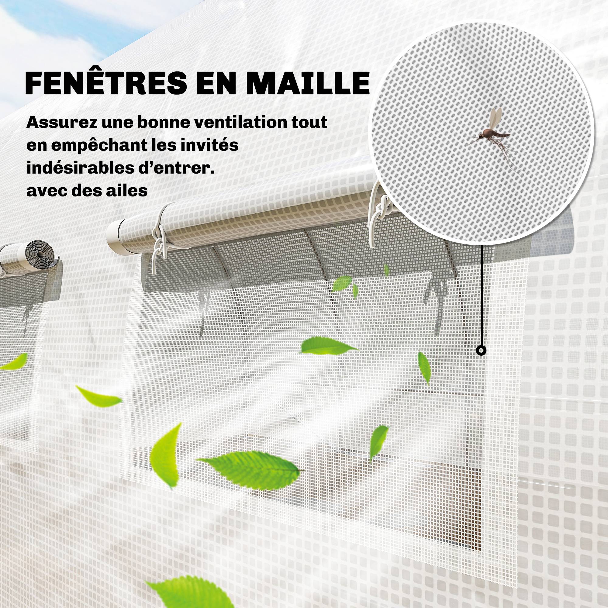 ComfortXL - Serre tunnel de jardin 18 m² en acier galvanisé et PE blanc 295 x 597 x 200 cm pour potager avec 12 fenêtres - Image 7