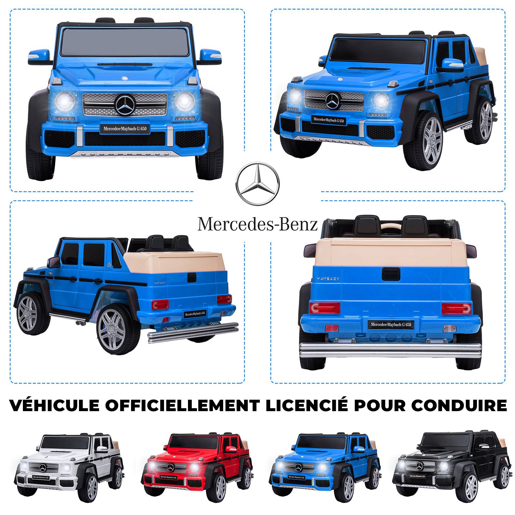 0 - Voiture électrique pour enfants Mercedes-Maybach G650 - ORYXEARTH - bleu - batterie 12V - vitesse 3-5 km/h - Image 2