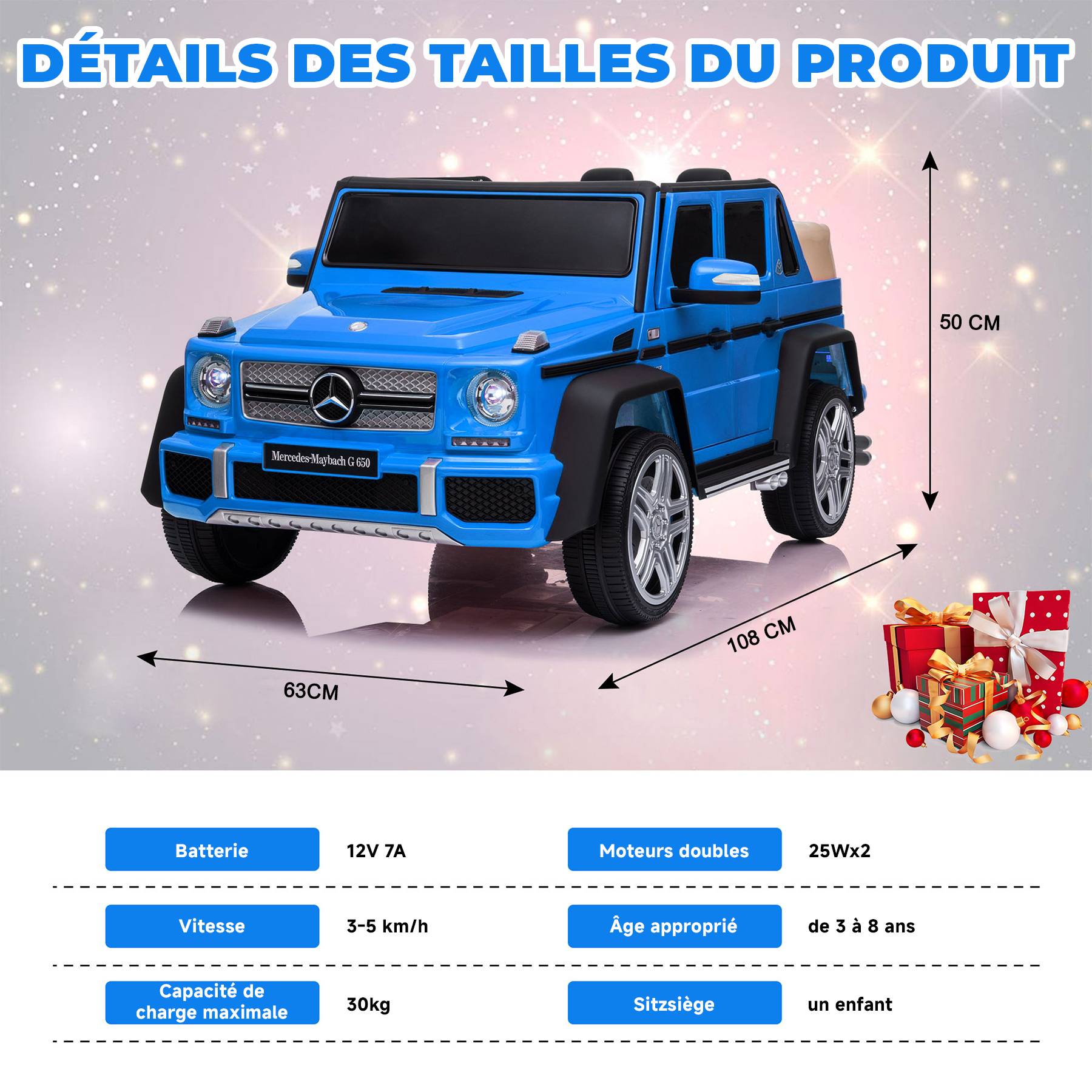 0 - Voiture électrique pour enfants Mercedes-Maybach G650 - ORYXEARTH - bleu - batterie 12V - vitesse 3-5 km/h - Image 7