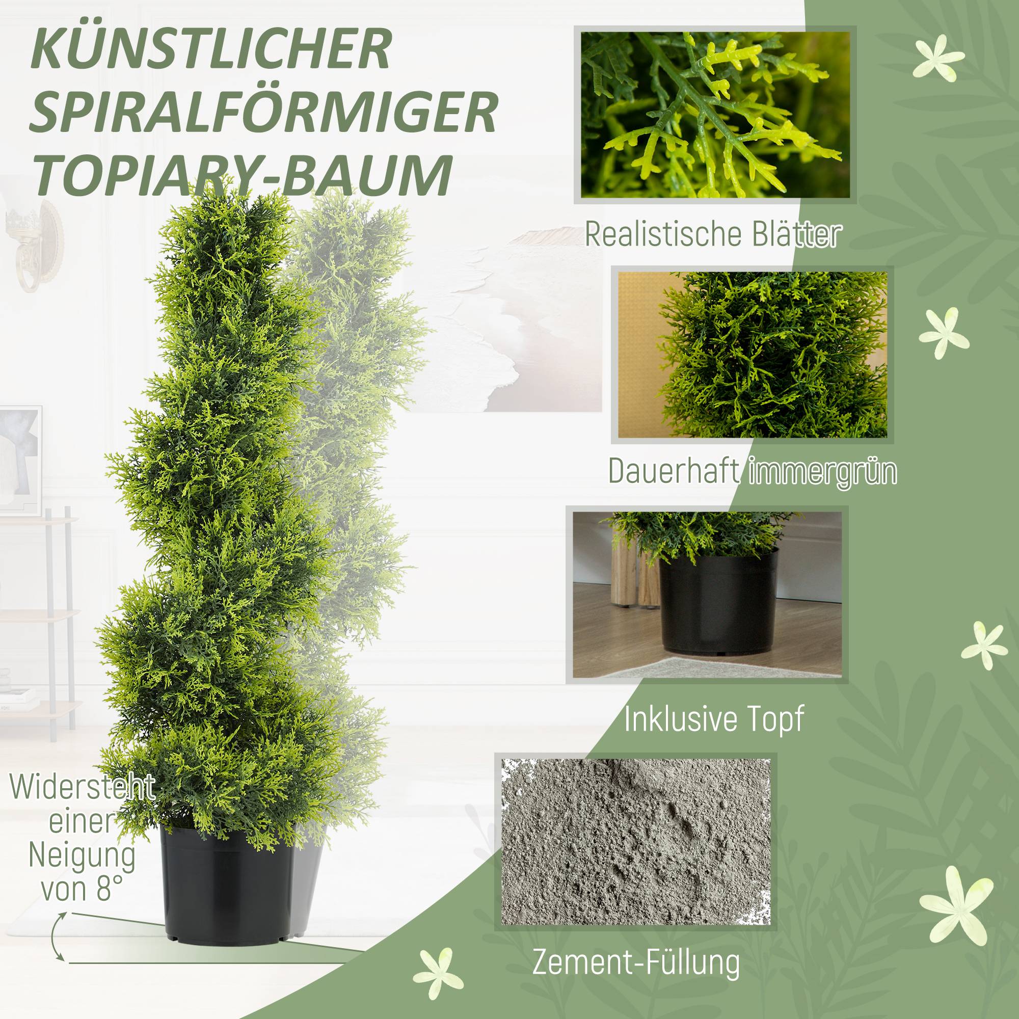 Cyprès artificiel 90 cm en spirale, plante artificielle, plantes plastique en pot, déco moderne - Image 6