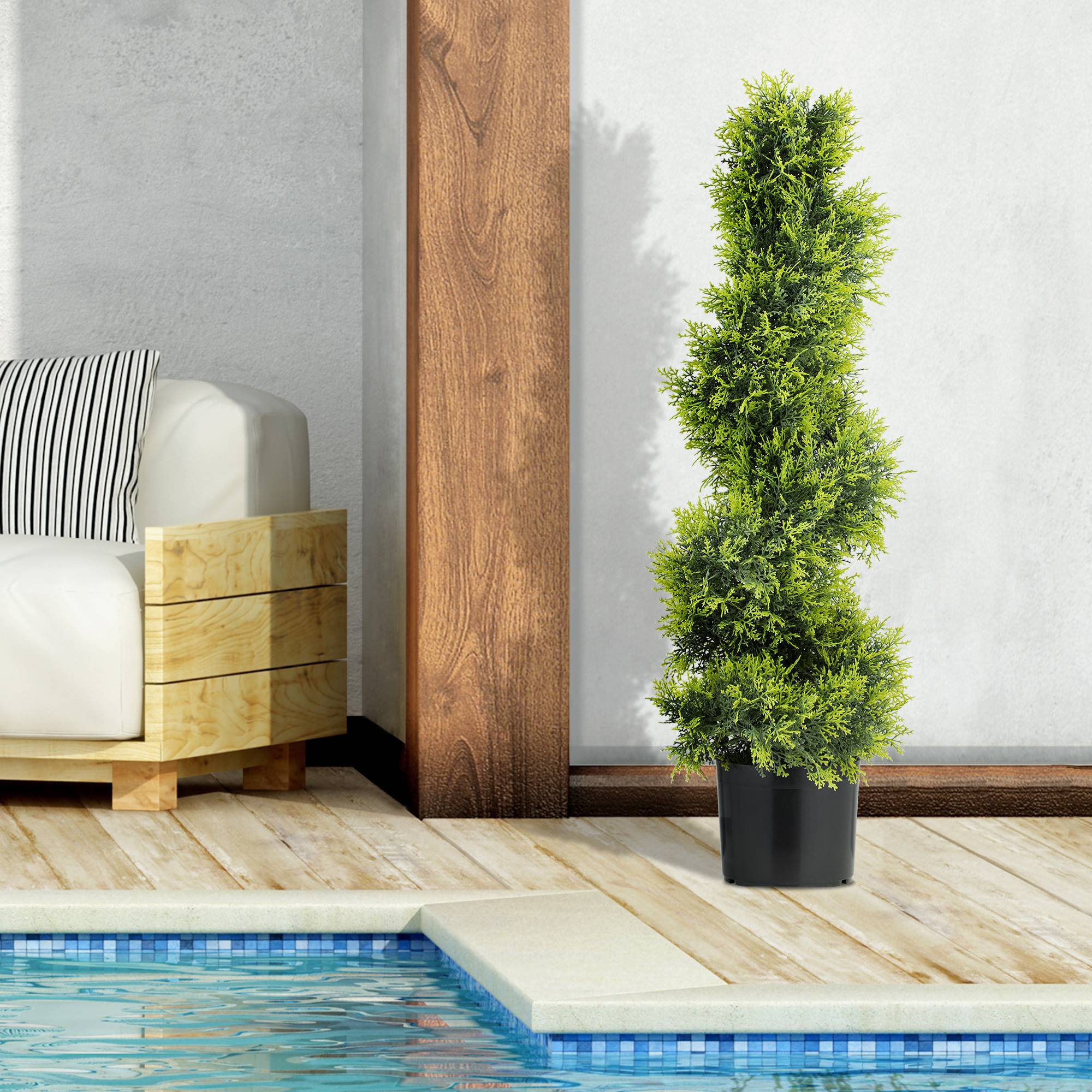 Cyprès artificiel 90 cm en spirale, plante artificielle, plantes plastique en pot, déco moderne - Image 9