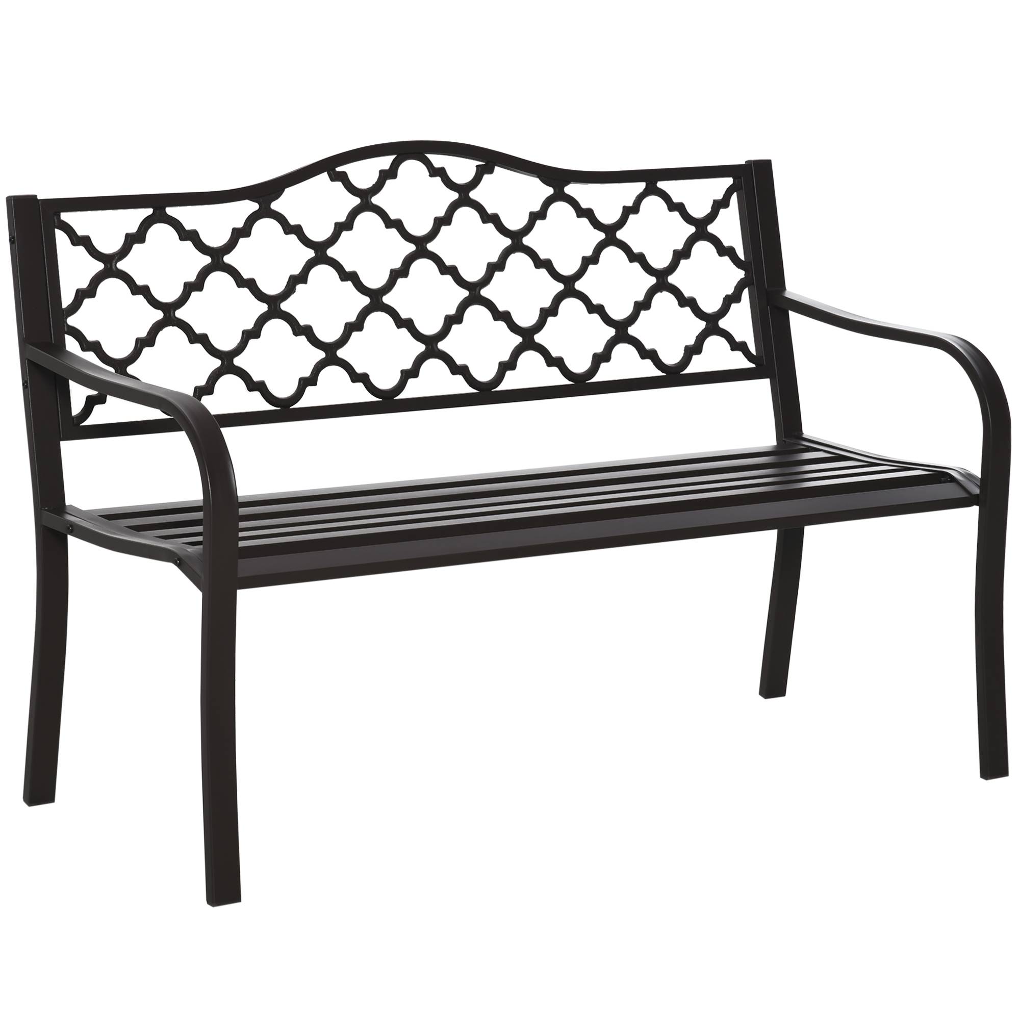 Sans Marque - Banc 3 Places de Jardin terrasse Style Rural Chic 128L x 60l x 89H cm métal époxy anticorrosion Fonte Brun - Image 1