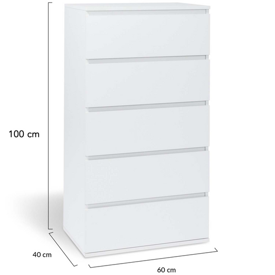 Chiffonnier 5 tiroirs TOMI 60 cm commode semainier bois blanc - Image 5