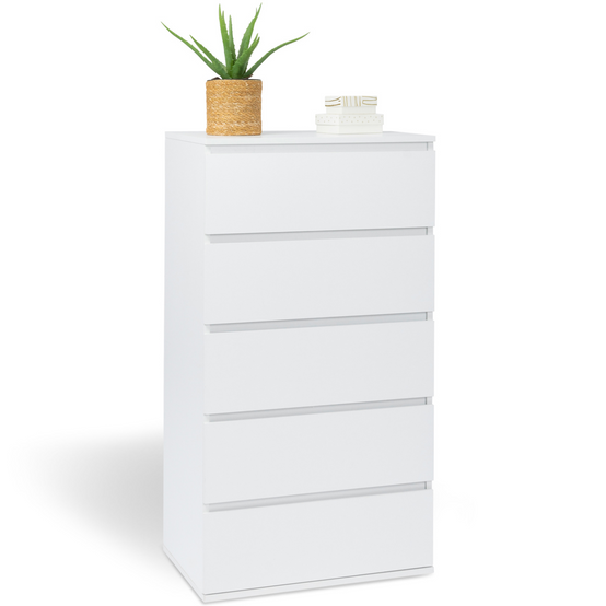 Chiffonnier 5 tiroirs TOMI 60 cm commode semainier bois blanc - Image 2