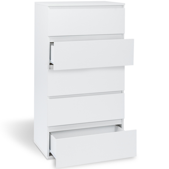 Chiffonnier 5 tiroirs TOMI 60 cm commode semainier bois blanc - Image 4
