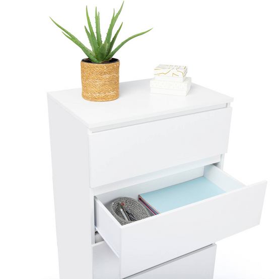 Chiffonnier 5 tiroirs TOMI 60 cm commode semainier bois blanc - Image 6