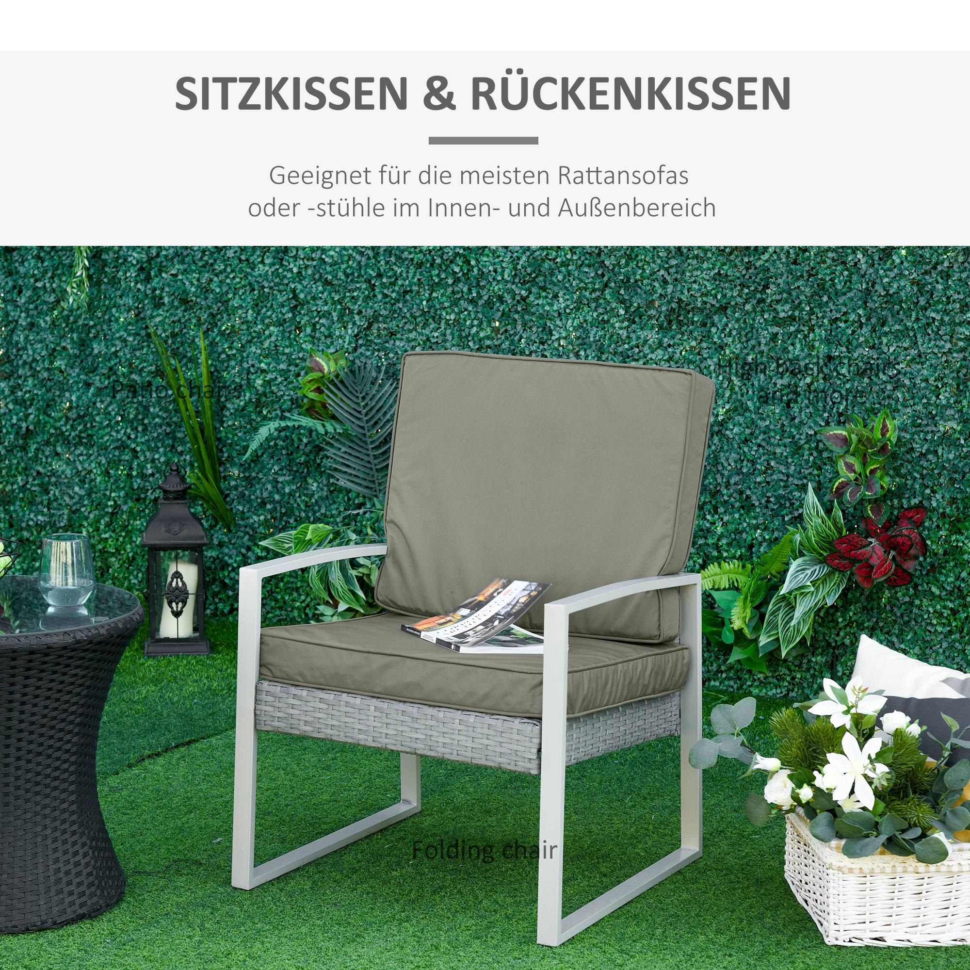 Ensemble de 2 coussins d'assise, 56 x 52 cm, housse en tissu avec fermeture éclair, épaisseur 7 cm, lavable, gris foncé - Image 8