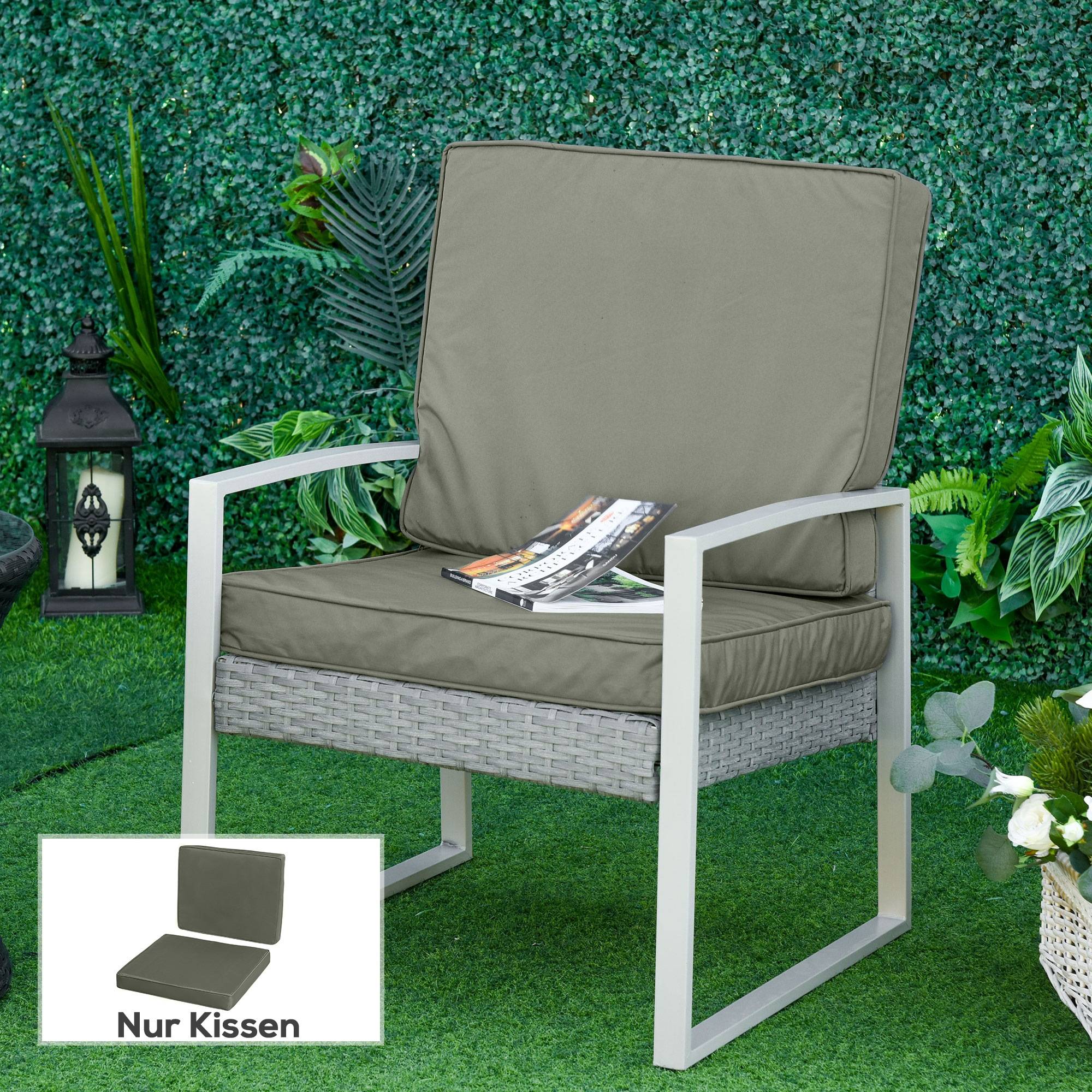 Ensemble de 2 coussins d'assise, 56 x 52 cm, housse en tissu avec fermeture éclair, épaisseur 7 cm, lavable, gris foncé - Image 3